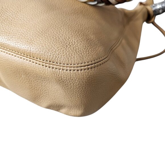 Brighton Barbados Hobo Ziptop Leather Boho Braided Strap Tan Shoulder Bag - Picture 11 of 14